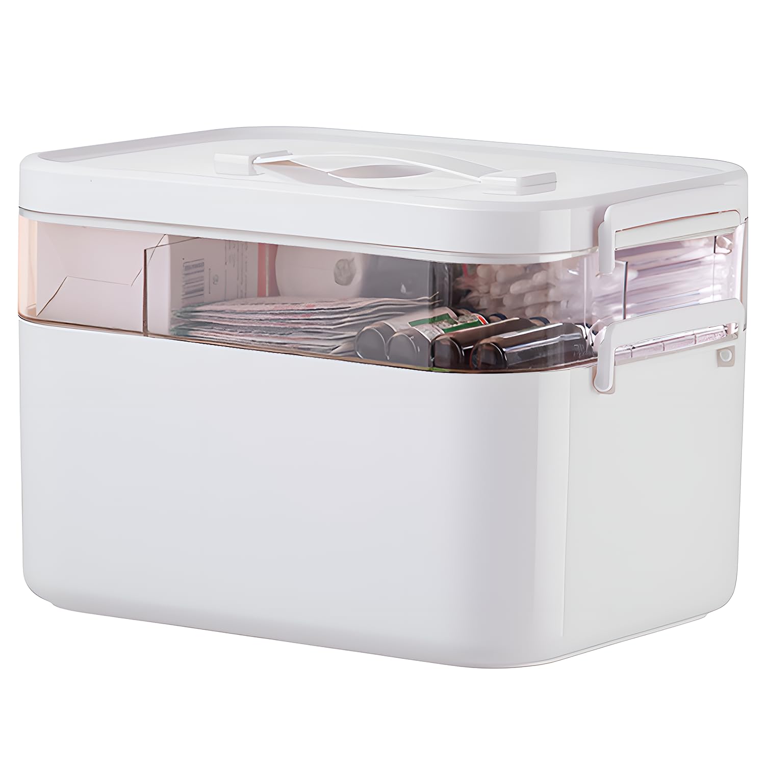 Accmuzzy Medicine Storage Box,2-Layer Multi Grid First Aid Box,Lockable Medicine Box Medication Case,Portable Organiser Large Medical Storage Box For Home,School,Office,Outdoor (M)