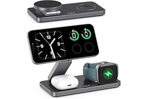 VBA 3 in 1 Wireless Charging Station for Apple MagSafe Charger,Foldable Fast Charging Magnetic Wireless Charger Stand,Travel Charger for iPhone 17 Air 16 15 14 13 12,Apple Watch,AirPods (Black)