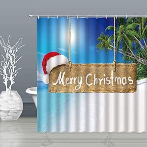 vrupi Cortina de Ducha Feliz Navidad Palm Tree Ocean Creative Hawaii