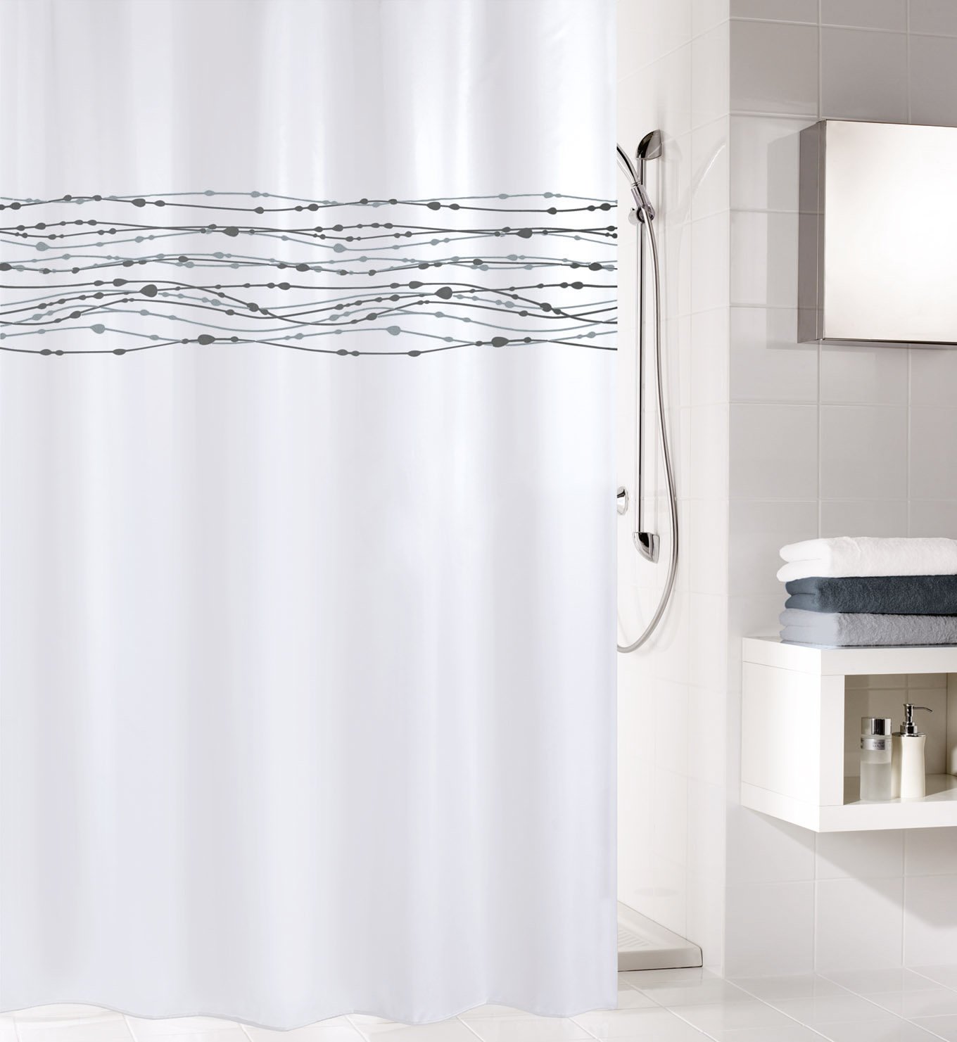 Kleine Wolke "Noblesse Shower Curtain, Polyester, Snow White, 200 x 180 x 0.02 cm