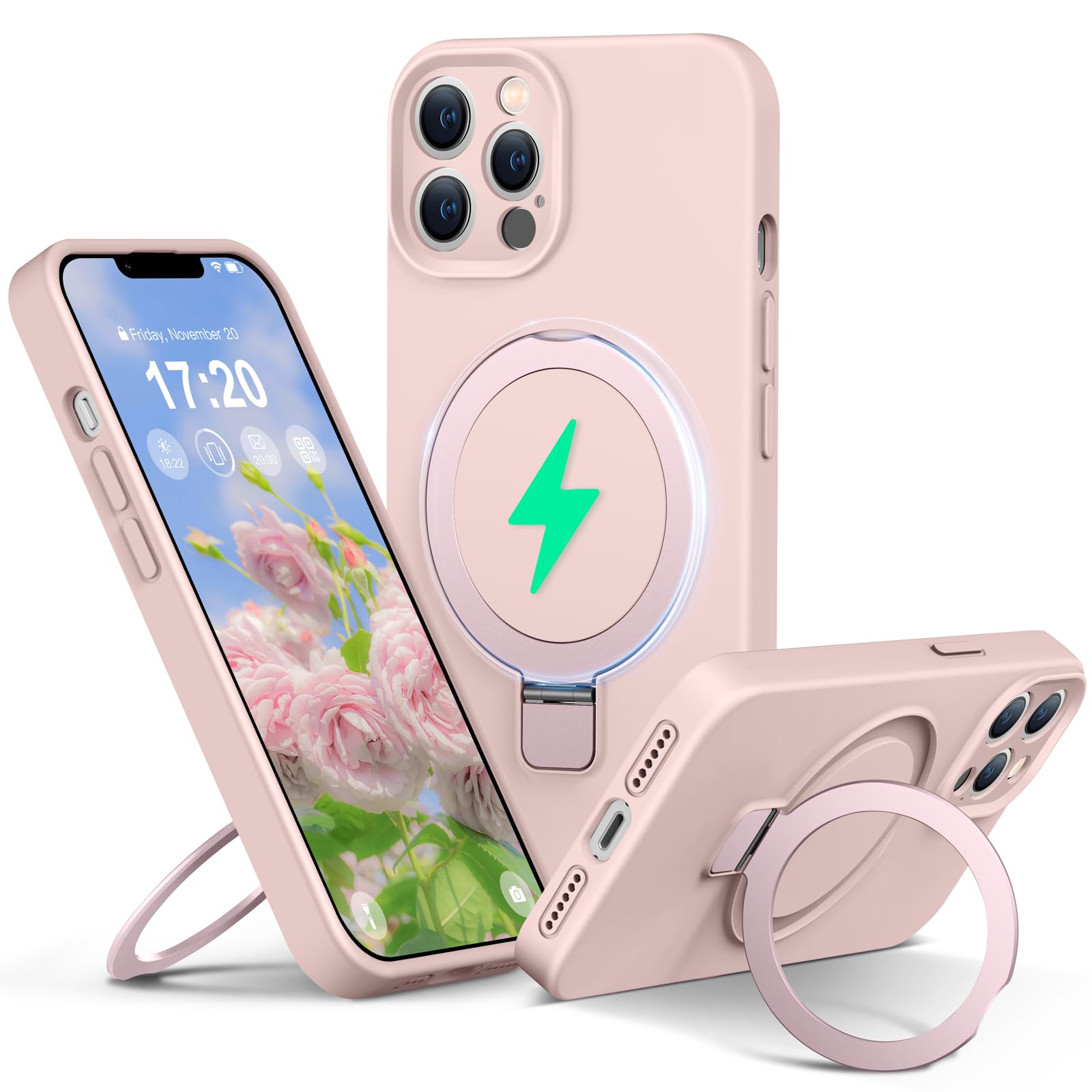 Photo 1 of PuyaTeya Liquid Silicone Case for iPhone 11 pro MAX with Magnetic Ring Stand, Upgraded Camera Lens Protection, Mil-Grade Drop Shockproof, Anti-Scratch Microfiber Lining Silicone Case (Pink)