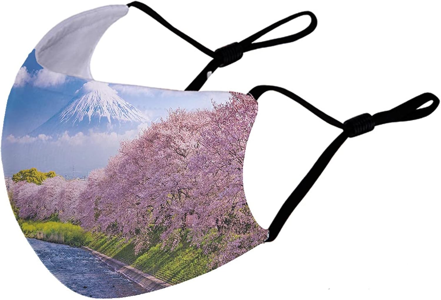 View of River and Clear Sky with Cherry Blossoms, Face Mask Reusable Washable Masks Cloth for