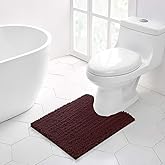 Walensee Bathroom Contour Rug Non Slip Toilet U Shaped Bath Mat (20x24, Burgundy) Water Absorbent Super Soft Shaggy Chenille Machine Washable Dry Extra Thick Perfect Absorbant Best Plush Carpet