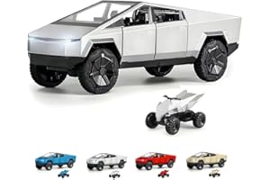 BIKIBAO Cybertruck Toy Trucks with Motorcycle Diecast Metal Cyber Truck Model Pickup 1/32 Pull Back Race Cars with Sound and Light Effect Ideal Gift Age for 6 Year Old and Up