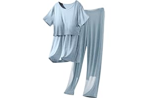 Women Maternity Pajama Set Nursing Pjs Double Layer Short Sleeve Top and Pants Breastfeeding Pregnancy Set Loungewear