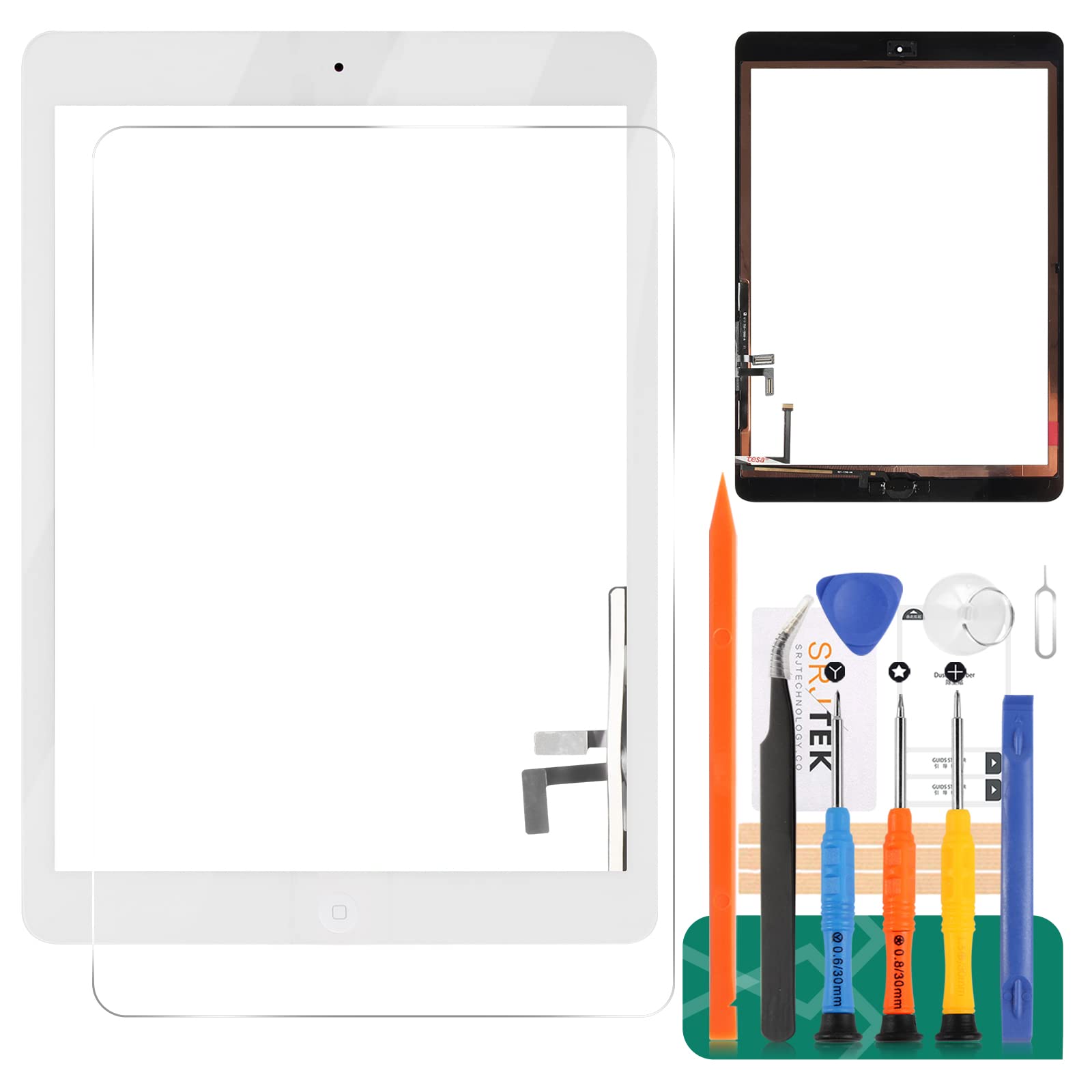 For IPad 9.7 2017 A1822 A1823 Touch Screen Digitizer Glass Replacement For iPad 5/Air 1st Touch Panel Repair Parts Kit with Tempered Glass+Kits+Home Button(Not include LCD) (White)
