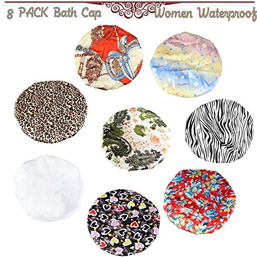 Thunaraz 8Pack Shower Caps for Women Girls Satin Bonnet Waterproof Hair Cap Double Layer
