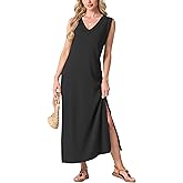 GRECERELLE 2026 Women Summer Inside-Out V-Neck Casual Loose Split Wrinkle-Free Long Maxi Beach Dress with Pockets