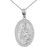Saint Collection Silver Our Lady of Mt. Carmel CZ-Accented Oval Medal Pendant Necklace (22 inches)