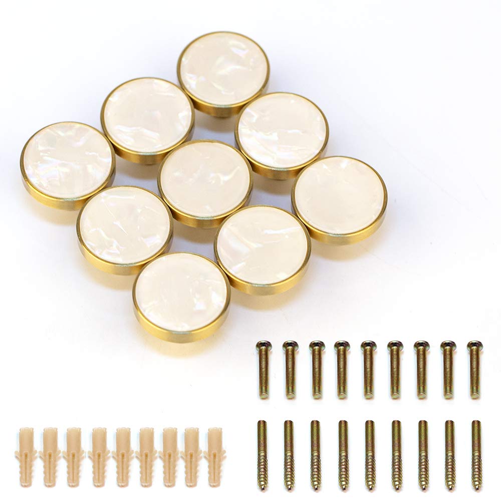 EVERGD 27mm Pure Copper Handle Shell Brass Gold Wardrobe Kitchen Cabinet Door Knobs Drawer Cupboard Hardware Pull Handle Clothes Coat Hook Modern Simple (9, Pearl Rainbow)