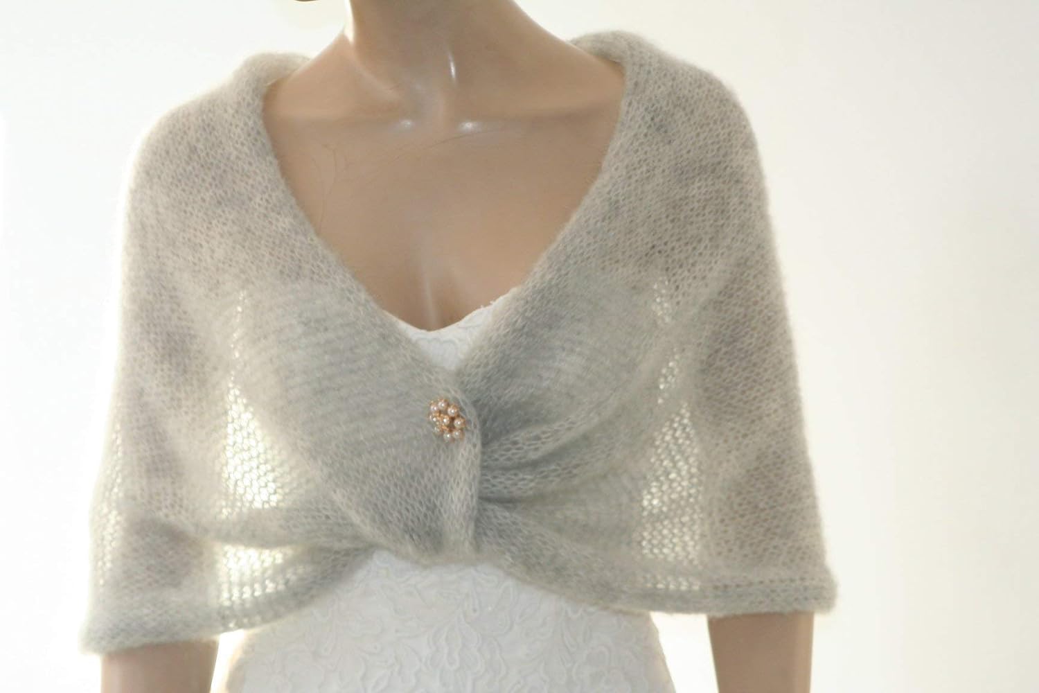 Gray Mohair Shrug for Women, Bridesmaid Cover Up, Knitted Shawl, Summer