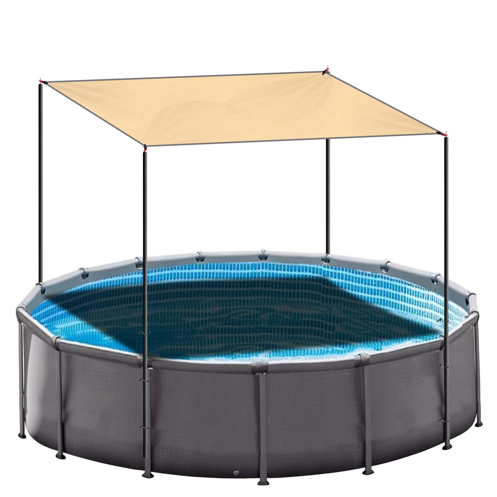 Photo 1 of Above Ground Pool Shade Canopy with Steel Frame, 10'x10' 95% UV Block Sunshade Cloth for Above Groundpool, Large Outdoor Sunshade Cloth Canopy, Pool Accessories for Swimming, Ground, Patio, Lawn