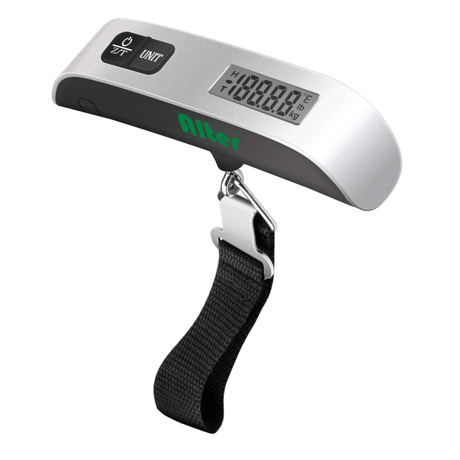 Digital Hanging Luggage Scale, 110 Pounds, Rubber Paint, with Temperature Sensor and Tare Function,Silver, Battery Included