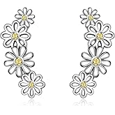 POPLYKE 925 Sterling Silver Ear Climber Earrings Studs Paw Daisy Earrings for Women Leaf Crawler Earring Cuff Earrings