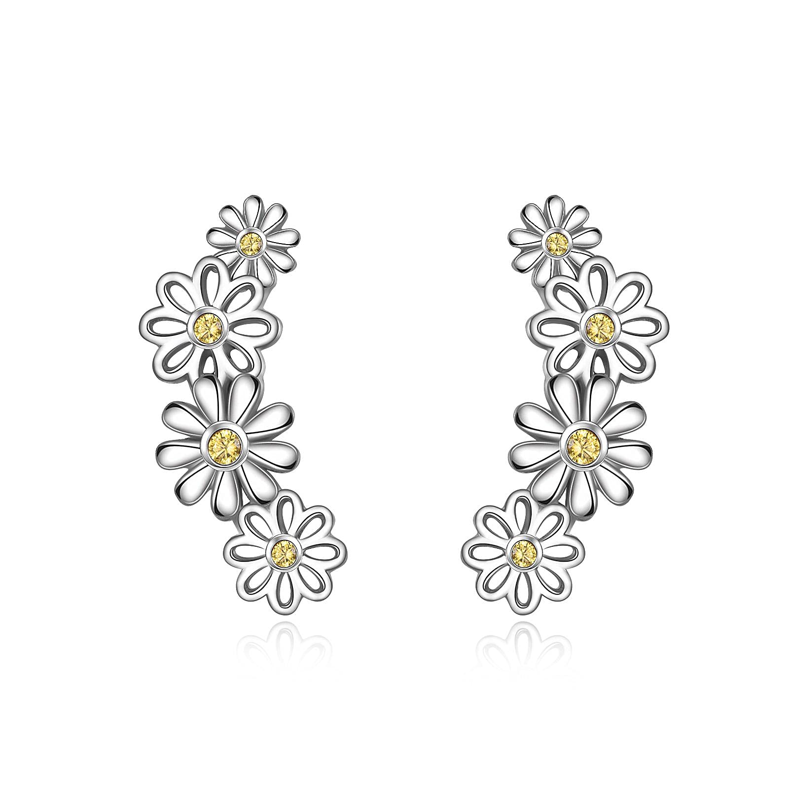 VONALA Daisy Earrings 925 Sterling Silver Climber Ear Wrap Stud Earring Flower Jewellery for Women