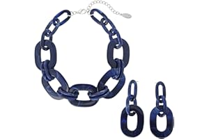Bocar Acrylic Chunky Statement Necklace for Women Cube Link Chain Collar Necklace and Hoop Earrings Costome Jewelry Set