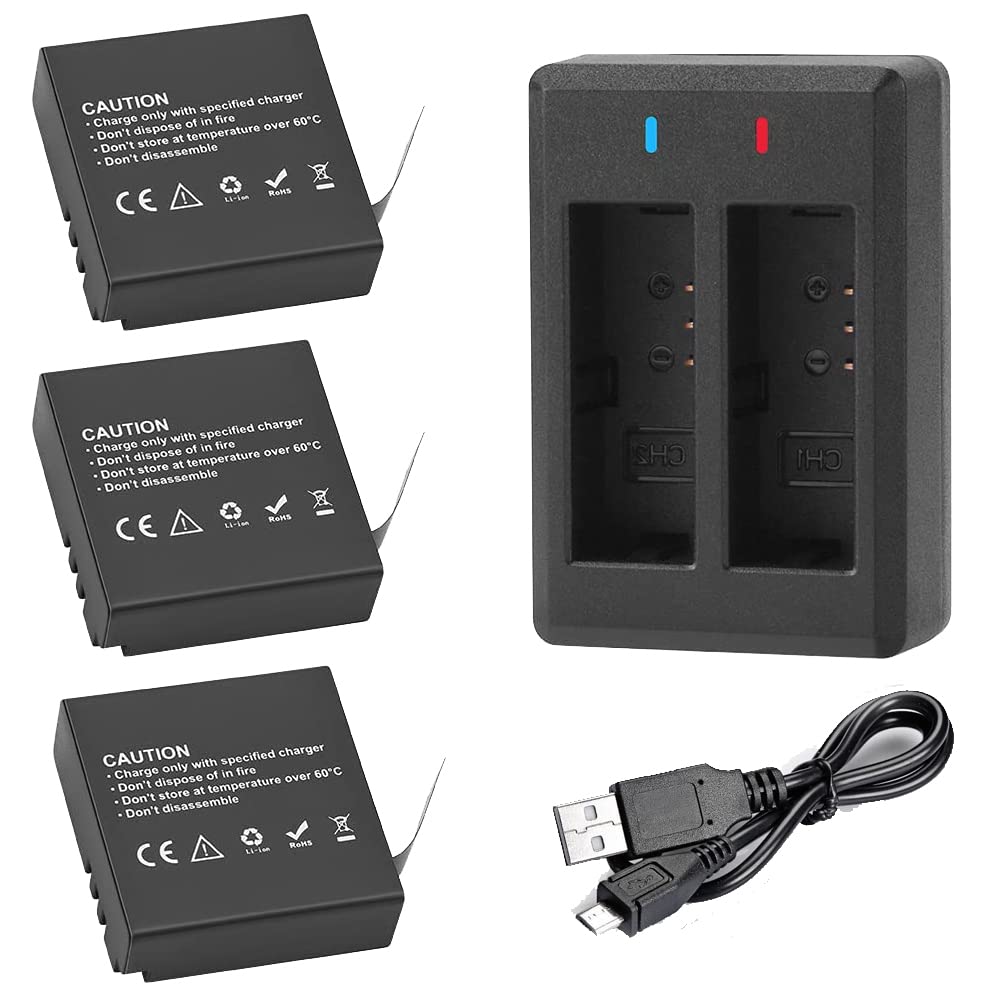 Photo 1 of 3x1350mAh Action Camera Batteries Rechargeable Compatible with Victure AC940/AC960,Campark V40,PG1350 Replacement Battery with USB Charger