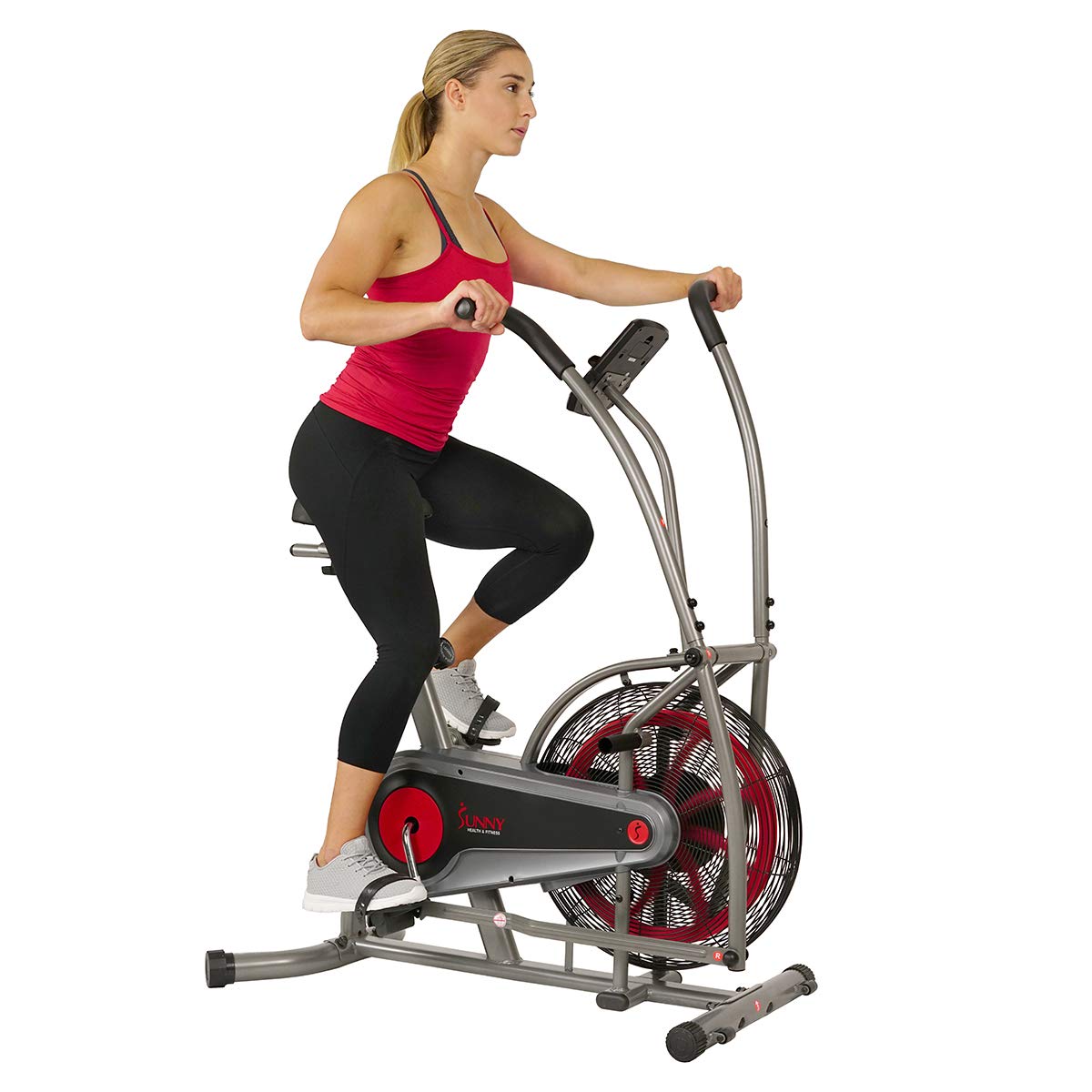 Sunny Health & Fitness Fan Bike Trainer w/Digital Monitor, Air Cardio Exercise for Full Motion Arm/Leg Training at Home and Adjustable Cushion Seat, Optional 4-way Adjustment