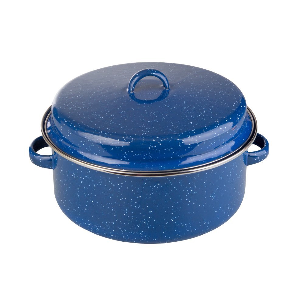 Stansport Enamel Cook Pot with Lid, 5 Quart, Blue/White
