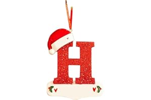 AYEBEAU Christmas Initial with Red Hat Christmas Tree Ornaments Personalized DIY Christmas 26 Letters Ornaments Christmas Decoration Xmas Tree Hanging Decor (H)