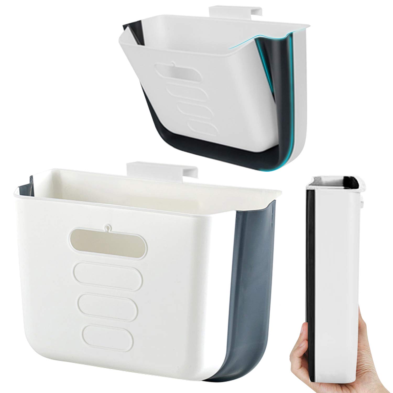 Hanging Kitchen Waste Bin Small Trash Can Foldable Plastic Dustbin Portable Cabinet Rubbish Bin Wall Mounted Garbage Trash Bin for Kitchen Cupboard Door Bathroom Bedroom Office Car Dorm (White)