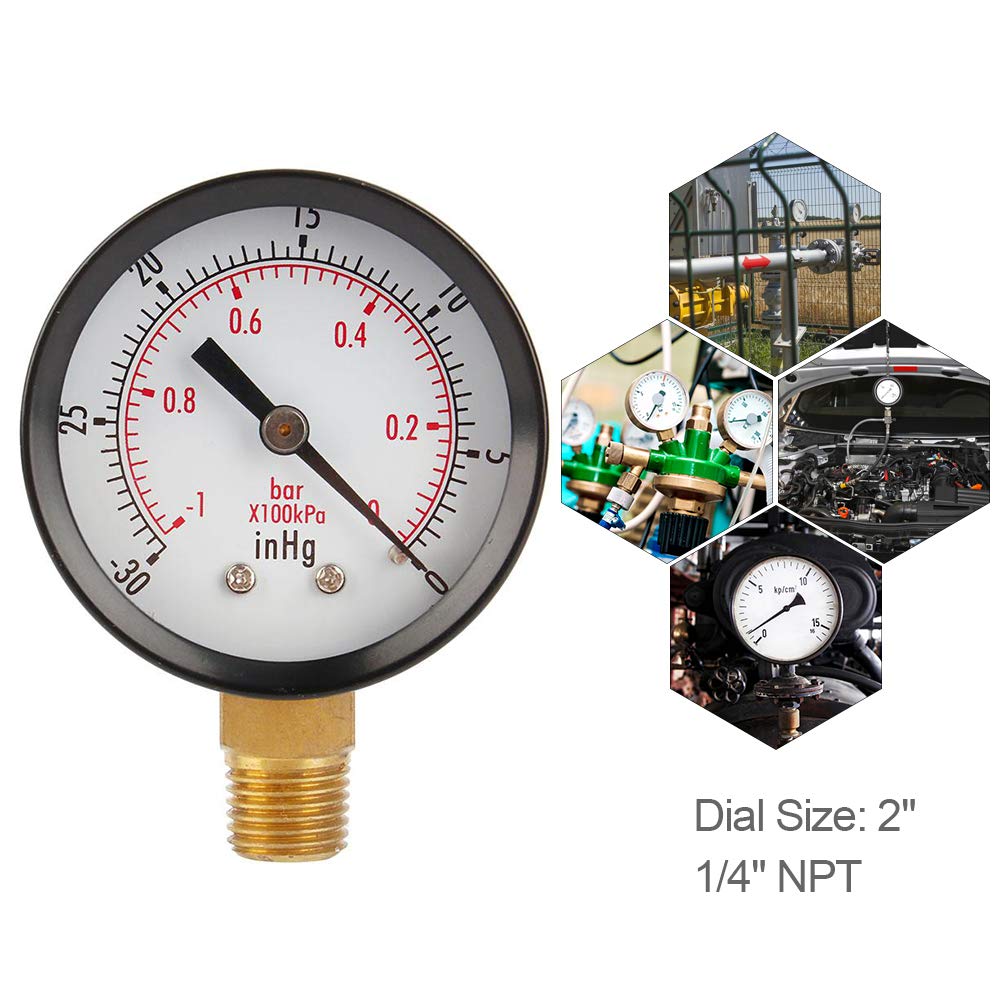Manometro per Vuoto Adattato Universale, 2 Manometro per Vuoto compressore d'Aria Acqua Olio Gas 1/4 NPT Attacco Inferiore MF