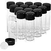 QOAEZK 15 PCS 2 Dram Glass Vials, Small Liquid Sample Vial,17x60mm 8ml Borosilicate Glass Empty Vials with Caps, Leak-Proof Vial,15-425 Black Screw Caps with PE Liner
