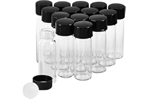 QOAEZK 15 PCS 2 Dram Glass Vials, Small Liquid Sample Vial,17x60mm 8ml Borosilicate Glass Empty Vials with Caps, Leak-Proof Vial,15-425 Black Screw Caps with PE Liner