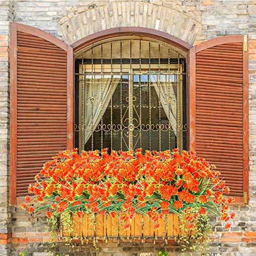 TEMCHY Artificial Daffodils Fake Large Flowers, 4 Bundles Orange UV Resistant Faux Greenery Foliage Plants Shrubs for Garden, Wedding, Outside Hanging Planter, Farmhouse Indoor Outdoor Decor