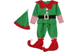 Generic Christmas Elf Costume for Toddler Baby Boys Girls Santa Costume Outfit Xmas Clothes Top +Pants + Hat Cosplay Outfit