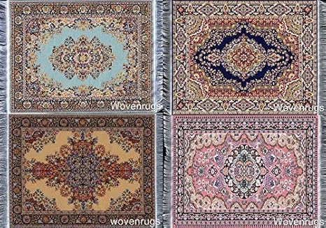 Set of 4 Miniature Woven Dollhouse Carpet - Dolls House Rugs - 10x7 Dollhouse Furniture Accessories