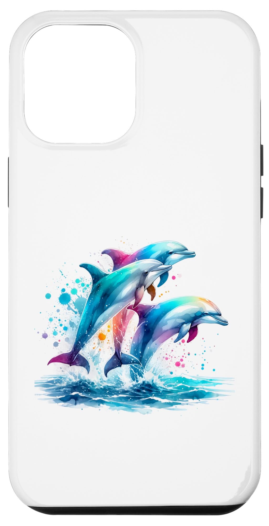 iPhone 12 Pro Max Colorful Watercolor Dolphin Trio Jumping Out Of The Ocean Case