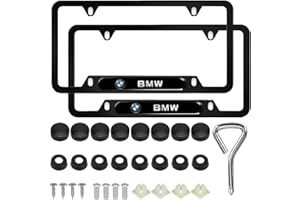 MARJIN 4 Holes Premium Matte Black License Plate Frames for BMW X1 X3 X5 Carbon Fiber-2 Pack Black Aluminum Metal License Plate Holders,Stainless Steel Tamper Proof License Plate Screws,Fine Size Plate Frame