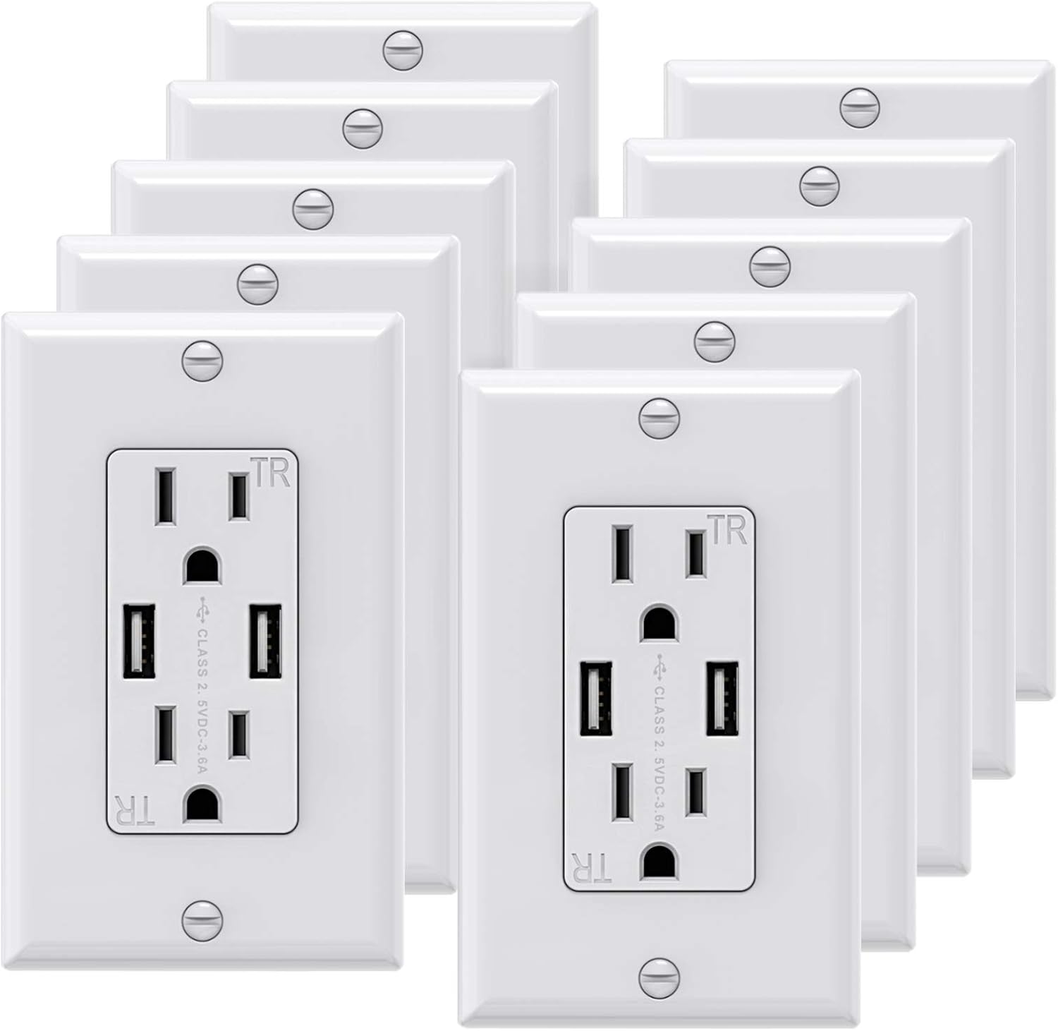 KYHSHJ 3.6A USB Wall Outlet Charger, 15A Tamper-Resistant Receptacles, Compatible with iPhone 11/X/XS/XR/SE/8, LG, HTC Samsung Galaxy S20/S10/S9/Note, More, ETL Certification, White (10-Pack) - - 