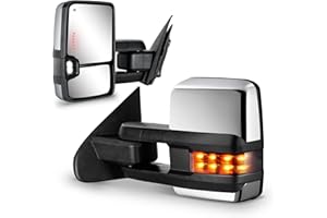 SIZIOM Towing Mirrors for Chevy Silverado/GMC Sierra 1500 (2014 2015 2016 2017 2018), 2500HD 3500HD (2015 2016 2017 2018 2019), Chrome Tow Hitch Mirrors, Turn Signal/Running Lights Power Heated