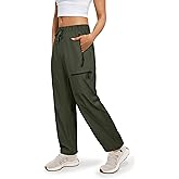 Cosmolle Women's Hiking Cargo Pants Quick Dry Lightweight Joggers with Multiple Zipper Pockets Adjustable Cuffs for Travel
