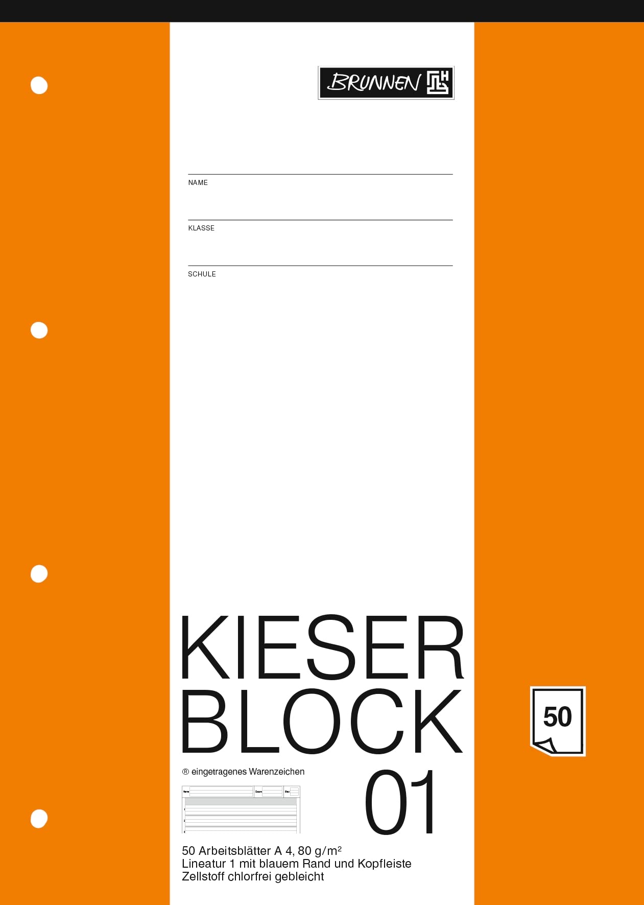 Brunnen A4 Briefpapierblock Kieserblock Schullineatur 1 K, White