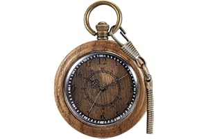 Tiong Wooden Pocket Watch,Engraved Wooden Pocket Watches for Men Handmade Bamboo Wood Analog Quartz Pocket Watch with Chain Gift for Father's Day