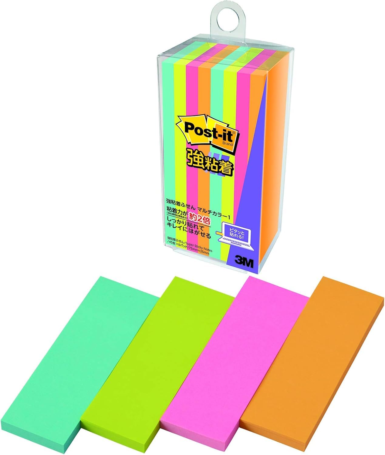 ポストイット 付箋 強粘着 ふせん マルチカラー1 75×25mm 45枚×8冊 500SS-MC-1商品画像