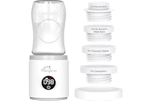 MUMGAROO Bottle Warmer, Portable Bottle Warmer for Travel with 4 Adapters, LED Real-time Display & Rechargeable & Precise Temperature Control Travel Bottle Warmer for All Bottles for Breastmilk & Formula