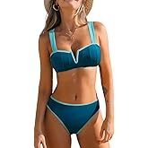 CUPSHE Women's Bikini Set High Waisted Two Piece Swimsuit Sweetheart Neck V Wire Bathing Suit Crisscross Back Self Tie