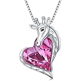 AOBOCO Horse Necklace 925 Sterling Silver Horse Lovers Heart Pendant with Crystal Animal Jewelry Gift for Women