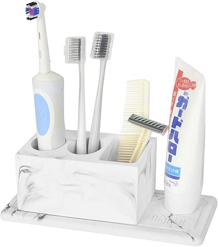 Amazon Highkit 吸水 珪藻土 歯ブラシスタンド 速乾 歯ブラシたて 電動歯ブラシ置き おしゃれ 洗面所 収納 歯ブラシホルダー 珪藻土トレー付 大理石 歯ブラシスタンド ホーム キッチン オンライン通販