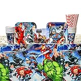Marvel Avengers Party Supplies Pack for 16 Guests: Straws, Dessert Plates, Beverage Napkins, Cups, and Table Cover (Bundle for 16)