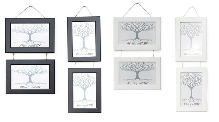 Double Wall Hanging Picture Photo Frames with Metal Chrome Chain. Black