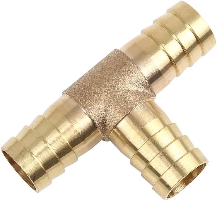 X AUTOHAUX 16mm Hose Barb Brass 3 Way Tee Joiner Adaptor for Air Water Oil Pipe, Gold