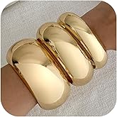 Inactwin Chunky Gold Bracelets for Women Trendy Wide Wrist Silver Bangles Bracelet Stack Statement Bangle Fashion Jewelry Gift Accessories