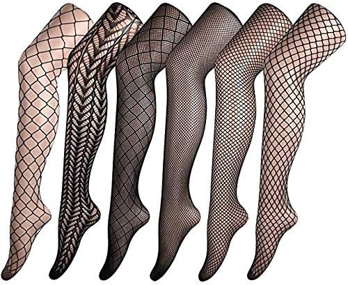 Febbya Fishnet Tights,6 Pieces Sexy Stockings Fishnet Stockings Ladies Garter Belt Lace Thigh High Stockings for Casual Party Cosplay Role play