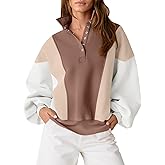 Fisoew Womens Color Block Sweatshirt Casual Long Sleeve Henley Neck Button Loose Pullover Tops