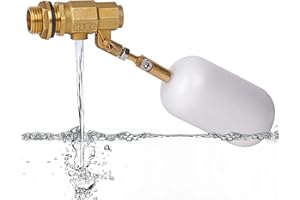 MUDUOBAN Float Valve 1/2 inch,Brass Valve with Plastic Water Float Ball Valve with Adjustable Arm Automatic Fill for Water Trough,Fountains,Water Tank,Ponds,Pool,Aquariums (1)